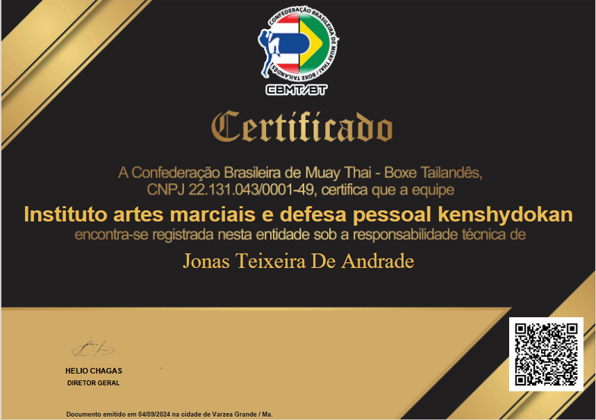 Certificado de Filiação Muay Thai